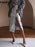 Women's High Waist Split Pencil Fashion Designer PU Leather Skirts (Midi)