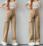 Women's Straight High Waist S-3XL Fashion Designer Cargo Pants-Women's Fashion Designer Leggings / Pants-khaki-Women&#x27;s fashion designer plus size clothes