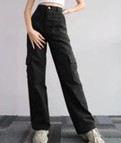 Women's Straight High Waist S-3XL Fashion Designer Cargo Pants-Women's Fashion Designer Leggings / Pants-black-Women&#x27;s fashion designer plus size clothes