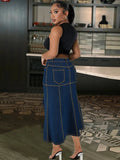 Women's High Waist Velvet Fashion Designer Long Skirts (Plus Size)