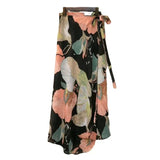 Women's High Waist Wrap Floral Printed Fashion Designer Skirts (Long)