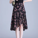 Women's Irregular Ruffle Floral M-3XL Fashion Designer Skirts (Midi)-Women's Fashion Designer Skirts-International Women's Clothing