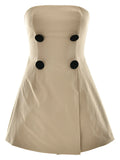 Women's Khaki Off Shoulder Fashion Designer Dresses (Short)-Women's Fashion Designer Plus Size Dresses