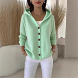 Women's Knit Hooded Button Up Fashion Designer S-3XL Cardigans-Women's Fashion Designer Jerseys Tops-International Women's Clothing