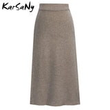 Women's Knitted 3-6XL Designer Midi Skirts (Plus Size)-Women's Fashion Designer Plus Size Skirts-Khaki-Women&#x27;s fashion designer plus size clothes