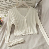 Women's Knitted Cropped Tops Fashion Designer Button Up Cardigans