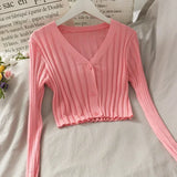 Women's Knitted Cropped Tops Fashion Designer Button Up Cardigans