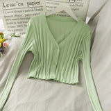 Women's Knitted Cropped Tops Fashion Designer Button Up Cardigans