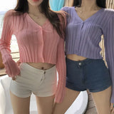 Women's Knitted Cropped Tops Fashion Designer Button Up Cardigans