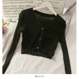 Women's Knitted Cropped Tops Fashion Designer Button Up Cardigans