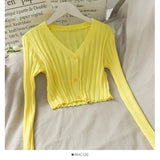 Women's Knitted Cropped Tops Fashion Designer Button Up Cardigans