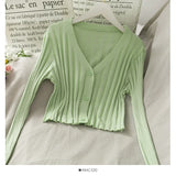 Women's Knitted Cropped Tops Fashion Designer Button Up Cardigans