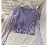 Women's Knitted Cropped Tops Fashion Designer Button Up Cardigans