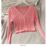 Women's Knitted Cropped Tops Fashion Designer Button Up Cardigans