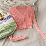 Women's Knitted Cropped Tops Fashion Designer Button Up Cardigans