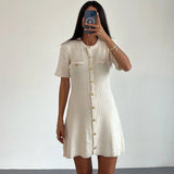 Women's Knitted Fashion Designer Button Mini S-L Dresses (Short)