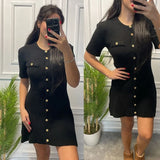 Women's Knitted Fashion Designer Button Mini S-L Dresses (Short)