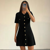 Women's Knitted Fashion Designer Button Mini S-L Dresses (Short)