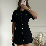 Women's Knitted Fashion Designer Button Mini S-L Dresses (Short)