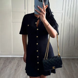 Women's Knitted Fashion Designer Button Mini S-L Dresses (Short)