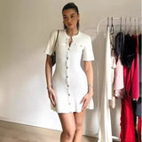 Women's Knitted Fashion Designer Button Mini S-L Dresses (Short)