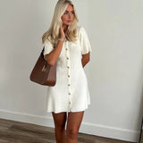Women's Knitted Fashion Designer Button Mini S-L Dresses (Short)