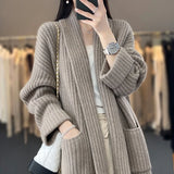 Women's Knitted Fashion Designer Loose 2-5XL Cardigans (Plus Size)-Women's Tops Fashion Designer Plus Size Jerseys-Camel-Women&#x27;s fashion designer plus size clothes