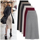 Women's Knitted High Waist Fashion Designer Midi Skirts (Plus Size)