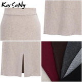 Women's Knitted High Waist Fashion Designer Midi Skirts (Plus Size)