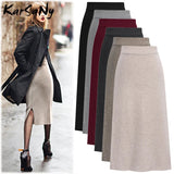 Women's Knitted High Waist Fashion Designer Midi Skirts (Plus Size)