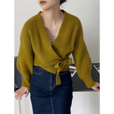 Women's Knitted Tops Fashion Designer V Neck Wrap Cardigan Jerseys-Women's Fashion Designer Jerseys Tops-One Size-Women&#x27;s fashion designer plus size clothes