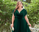 Women's L-7XL Ruched Chiffon Fashion Designer Long Dresses (Plus Size)