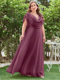 Women's L-7XL Ruched Chiffon Fashion Designer Long Dresses (Plus Size)