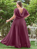 Women's L-7XL Ruched Chiffon Fashion Designer Long Dresses (Plus Size)