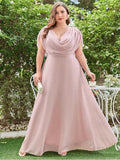 Women's L-7XL Ruched Chiffon Fashion Designer Long Dresses (Plus Size)