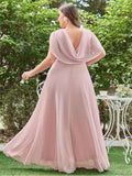 Women's L-7XL Ruched Chiffon Fashion Designer Long Dresses (Plus Size)