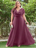 Women's L-7XL Ruched Chiffon Fashion Designer Long Dresses (Plus Size)