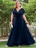 Women's L-7XL Ruched Chiffon Fashion Designer Long Dresses (Plus Size)