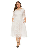 Women's Lace 4-6XL Lace Fashion Designer Midi Dresses (Plus Size)-Women's Fashion Designer Plus Size Dresses-White Dress-Women&#x27;s fashion designer plus size clothes