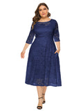 Women's Lace 4-6XL Lace Fashion Designer Midi Dresses (Plus Size)-Women's Fashion Designer Plus Size Dresses-Navy Blue Dress-Women&#x27;s fashion designer plus size clothes