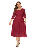 Women's Lace 4-6XL Lace Fashion Designer Midi Dresses (Plus Size)-Women's Fashion Designer Plus Size Dresses-Wine Red Dress-Women&#x27;s fashion designer plus size clothes
