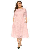 Women's Lace 4-6XL Lace Fashion Designer Midi Dresses (Plus Size)-Women's Fashion Designer Plus Size Dresses-Pink Dress-Women&#x27;s fashion designer plus size clothes