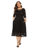 Women's Lace 4-6XL Lace Fashion Designer Midi Dresses (Plus Size)-Women's Fashion Designer Plus Size Dresses-Black Dress-Women&#x27;s fashion designer plus size clothes