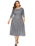 Women's Lace 4-6XL Lace Fashion Designer Midi Dresses (Plus Size)-Women's Fashion Designer Plus Size Dresses-Grey Dress-Women&#x27;s fashion designer plus size clothes