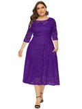 Women's Lace 4-6XL Lace Fashion Designer Midi Dresses (Plus Size)-Women's Fashion Designer Plus Size Dresses-Purple Dress-Women&#x27;s fashion designer plus size clothes