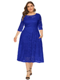 Women's Lace 4-6XL Lace Fashion Designer Midi Dresses (Plus Size)