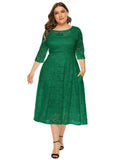 Women's Lace 4-6XL Lace Fashion Designer Midi Dresses (Plus Size)