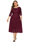Women's Lace 4-6XL Lace Fashion Designer Midi Dresses (Plus Size)