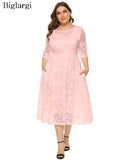 Women's Lace 4-6XL Lace Fashion Designer Midi Dresses (Plus Size)