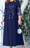 Women's Lace Chiffon 2-5XL Fashion Designer Long Dresses (Plus Size)-Women's Fashion Designer Plus Size Dresses-navy blue-1-Women&#x27;s fashion designer plus size clothes